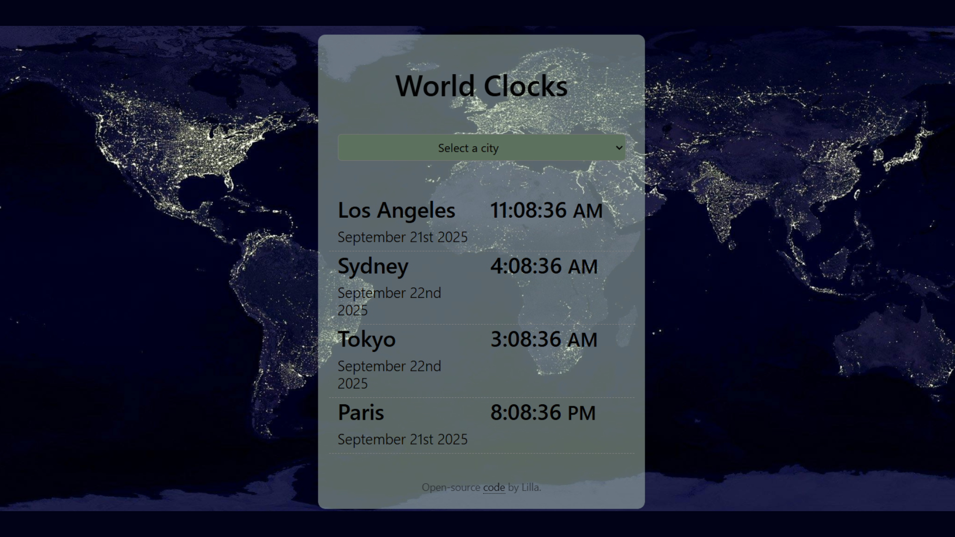 Screenshot of the World Clock project