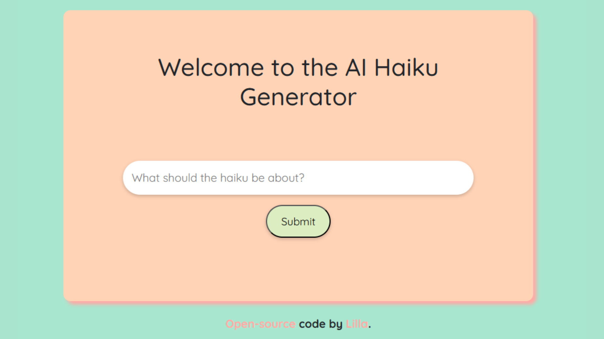 Screenshot of the AI Haiku Generator