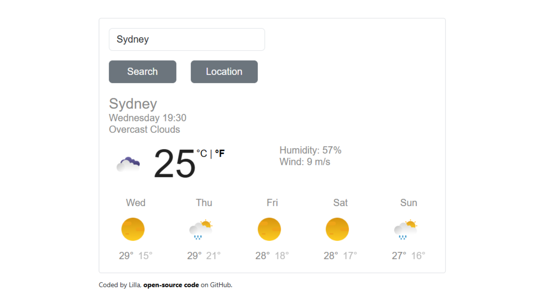 Screenshot of the React Weather app